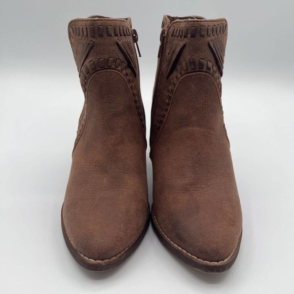 Zigi Soho Womens Halyn Ankle Boots Booties Brown Zipper Stacked Heel Woven 7.5 M - Picture 2 of 8